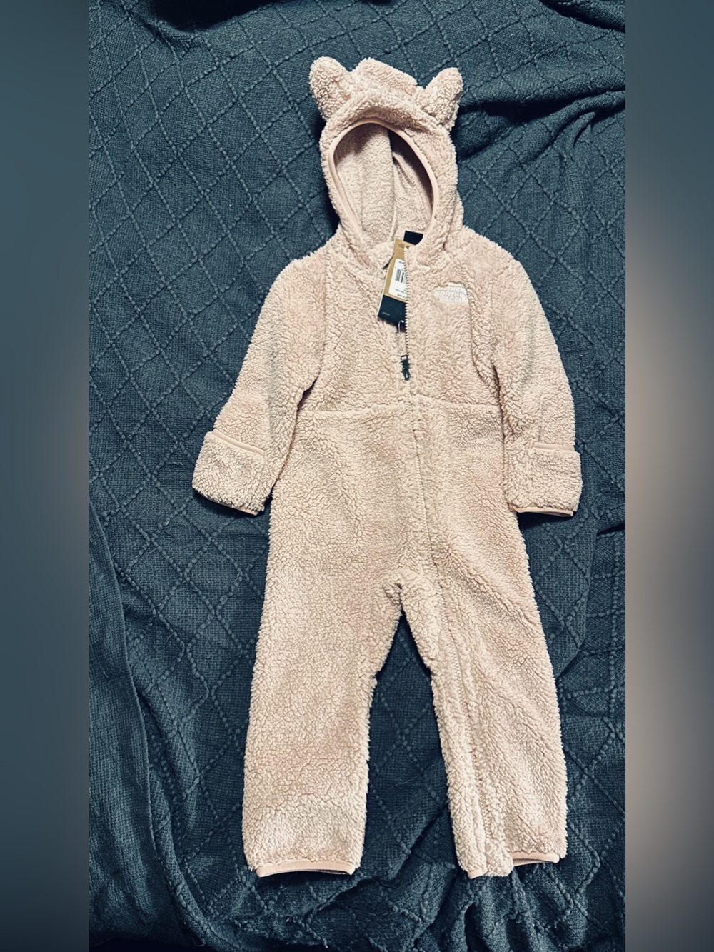 The North Face Baby Campshire One-Piece Fleece Hooded One-Piece in Pink Baby